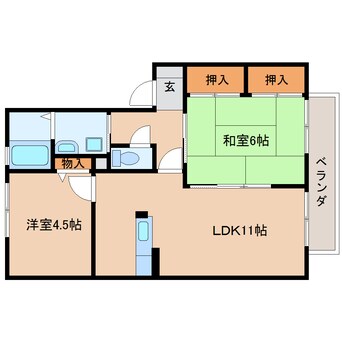 間取図 近鉄大阪線（近畿）/大和朝倉駅 徒歩3分 2階 築21年