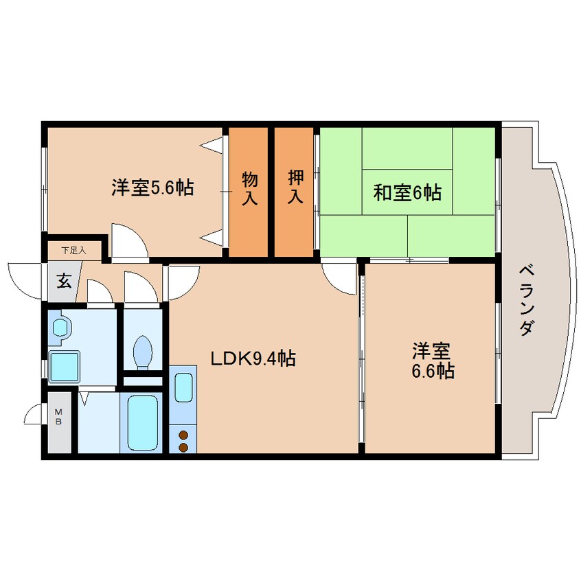 間取図 近鉄大阪線（近畿）/桜井駅 徒歩14分 3階 築20年