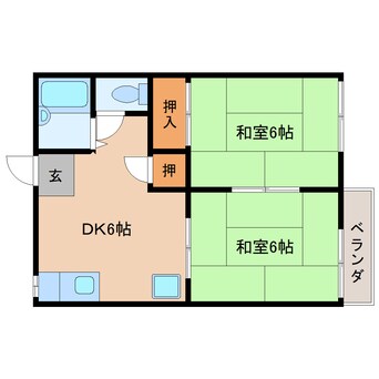 間取図 近鉄大阪線（近畿）/桜井駅 徒歩5分 2階 築38年