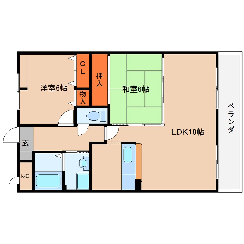 間取図 近鉄大阪線（近畿）/桜井駅 徒歩15分 2階 築18年