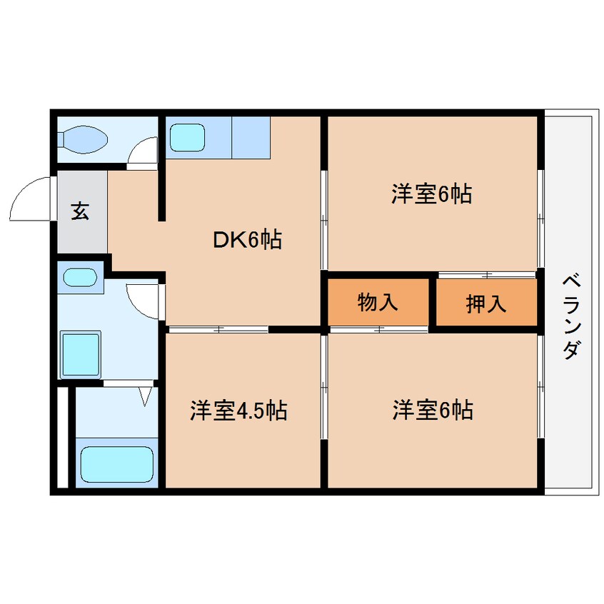 間取図 近鉄大阪線（近畿）/桜井駅 徒歩23分 2階 築33年