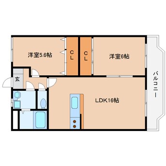 間取図 近鉄大阪線（近畿）/大和朝倉駅 徒歩6分 2階 築15年