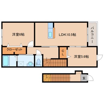 間取図 近鉄大阪線（近畿）/榛原駅 徒歩6分 2階 築16年