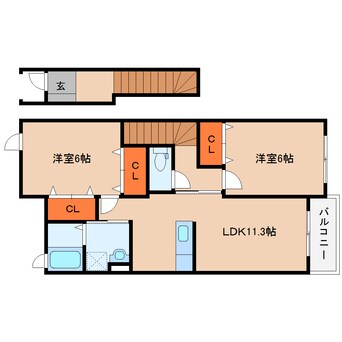 間取図 近鉄大阪線（近畿）/大福駅 徒歩8分 2階 築14年