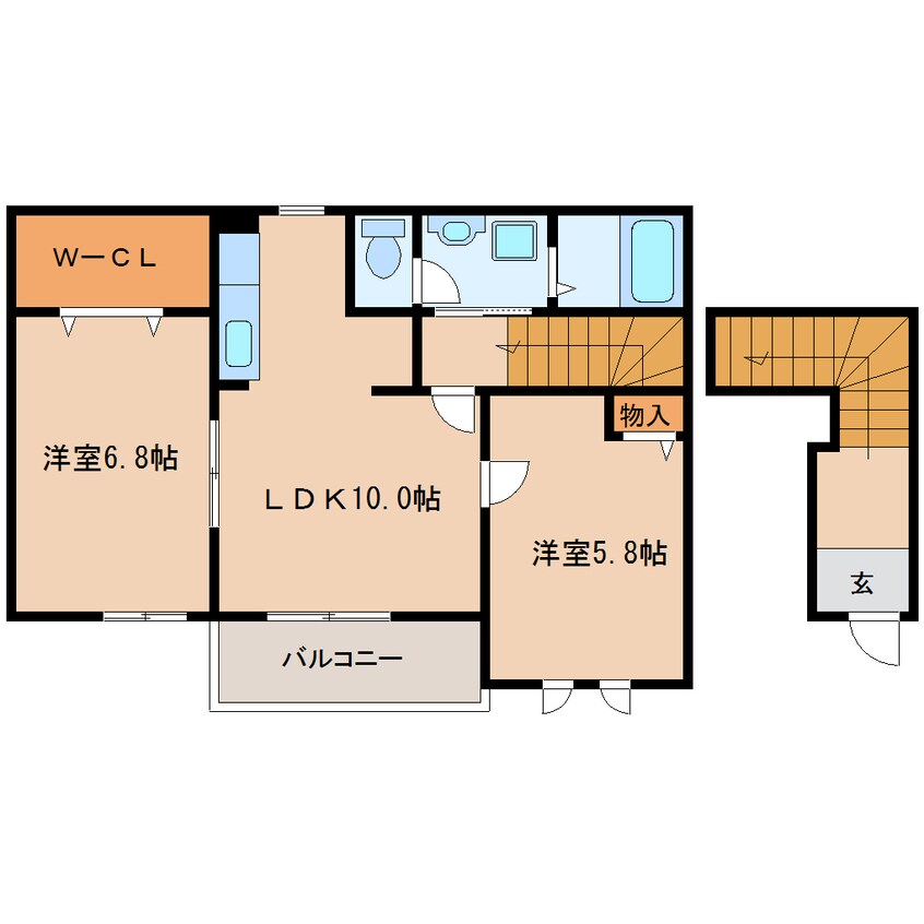 間取図 桜井線<万葉まほろば線>/三輪駅 徒歩10分 2階 築7年