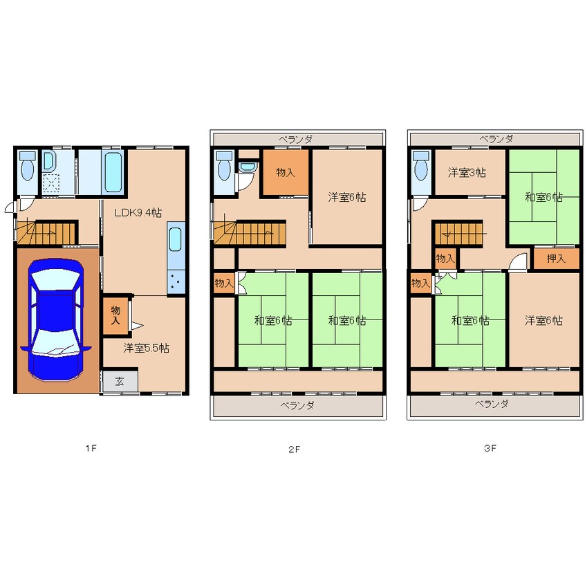 間取図 近鉄大阪線（近畿）/桜井駅 徒歩11分 1-3階 築50年