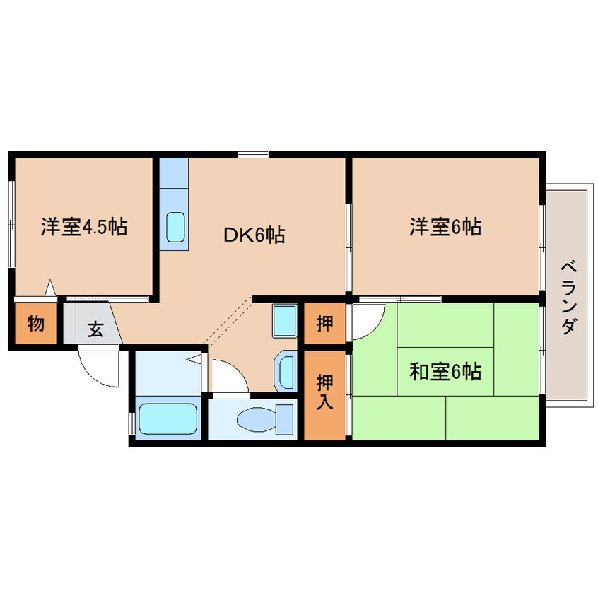 間取図 桜井線<万葉まほろば線>/長柄駅 徒歩19分 2階 築30年