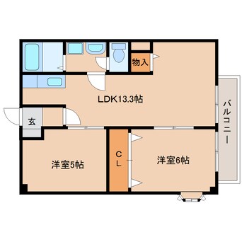 間取図 桜井線<万葉まほろば線>/長柄駅 徒歩18分 2階 築30年