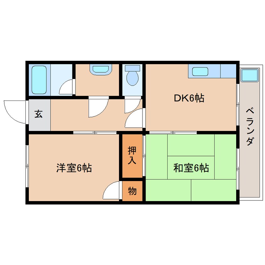間取図 近鉄天理線/前栽駅 徒歩6分 2階 築46年