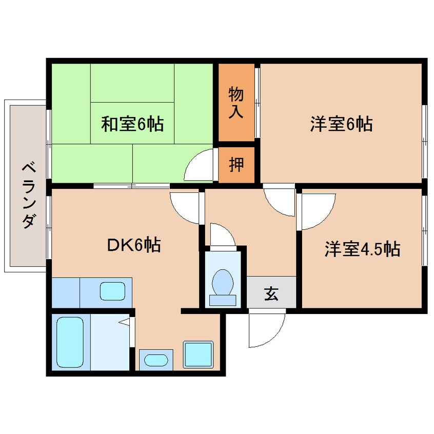 間取図 桜井線<万葉まほろば線>/長柄駅 徒歩18分 2階 築26年