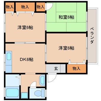 間取図 近鉄天理線/前栽駅 徒歩2分 2階 築28年