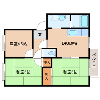 間取図 桜井線<万葉まほろば線>/柳本駅 徒歩2分 2階 築29年