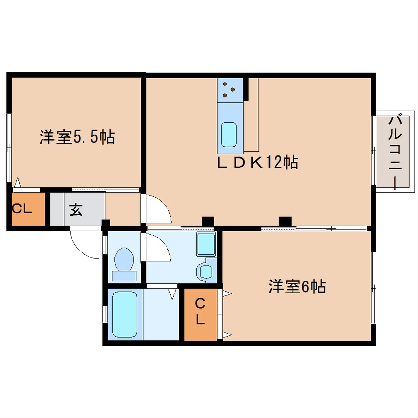 間取図 桜井線<万葉まほろば線>/長柄駅 徒歩17分 2階 築41年