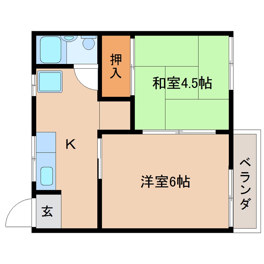 間取図 桜井線<万葉まほろば線>/櫟本駅 徒歩3分 2階 築46年