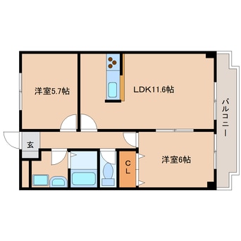 間取図 近鉄天理線/前栽駅 徒歩7分 2階 築31年