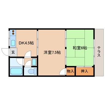 間取図 桜井線<万葉まほろば線>/櫟本駅 徒歩10分 1階 築47年