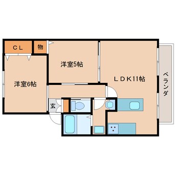 間取図 近鉄天理線/天理駅 徒歩20分 2階 築35年