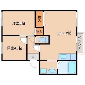 間取図 桜井線<万葉まほろば線>/長柄駅 徒歩18分 2階 築33年