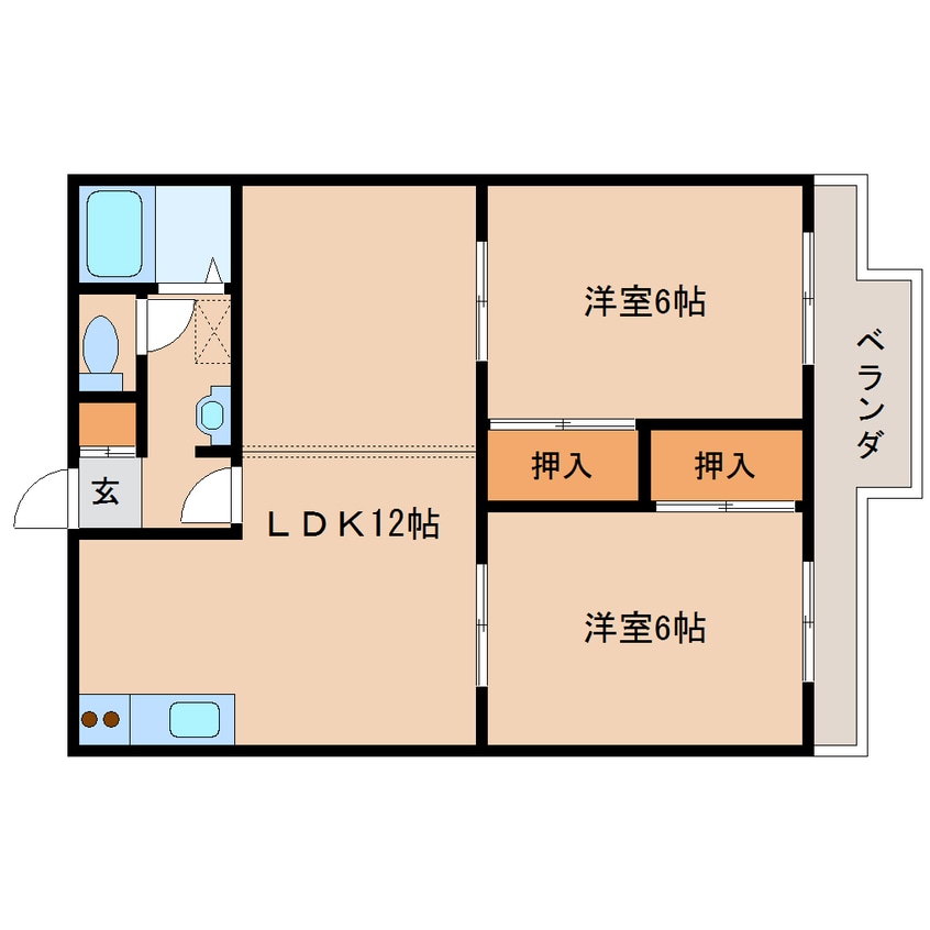 間取図 桜井線<万葉まほろば線>/長柄駅 徒歩20分 2階 築38年