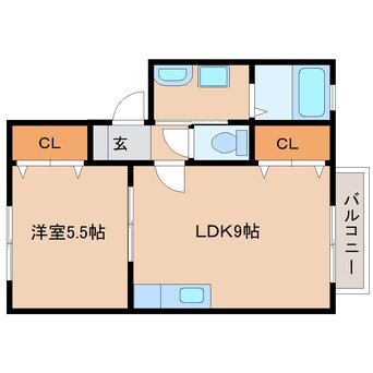 間取図 桜井線<万葉まほろば線>/櫟本駅 徒歩12分 2階 築25年