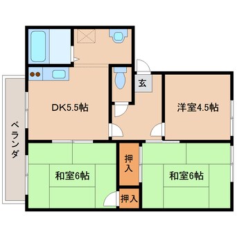 間取図 近鉄天理線/天理駅 徒歩18分 2階 築33年