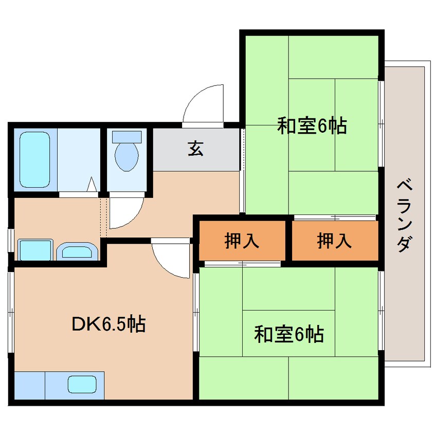 間取図 近鉄天理線/天理駅 徒歩21分 2階 築34年