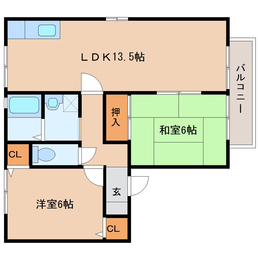 間取図 桜井線<万葉まほろば線>/長柄駅 徒歩16分 2階 築26年