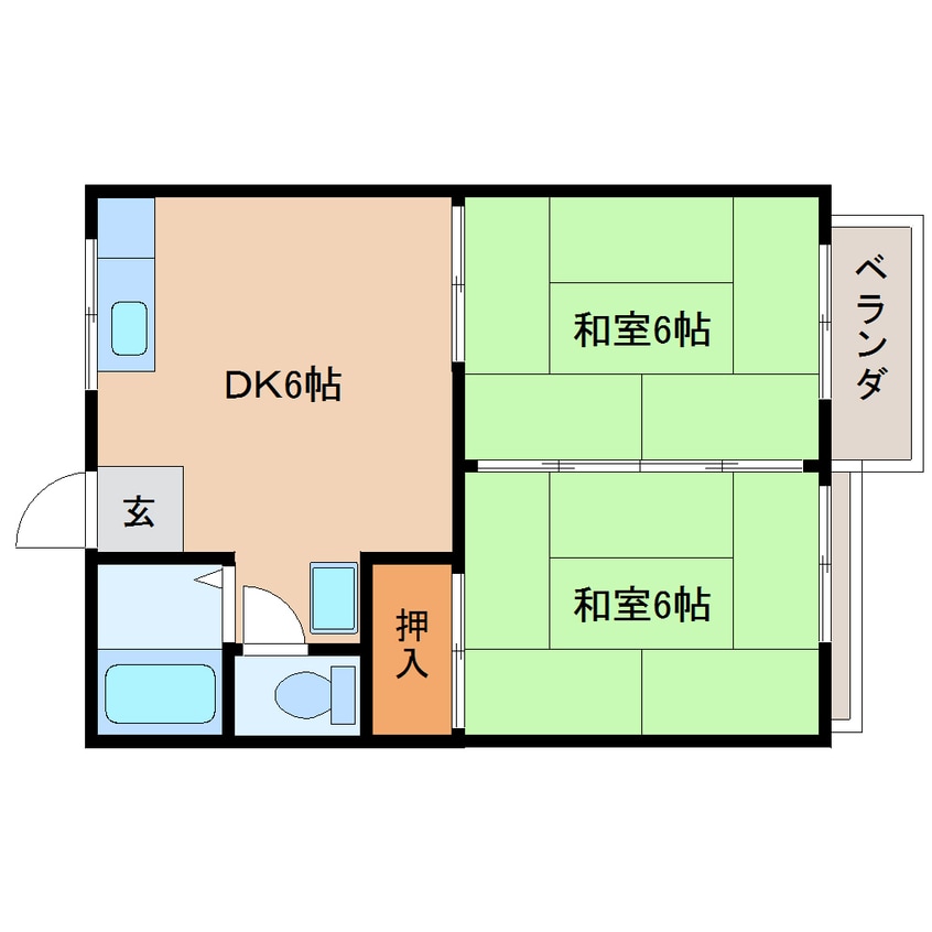 間取図 近鉄天理線/二階堂駅 徒歩10分 2階 築35年