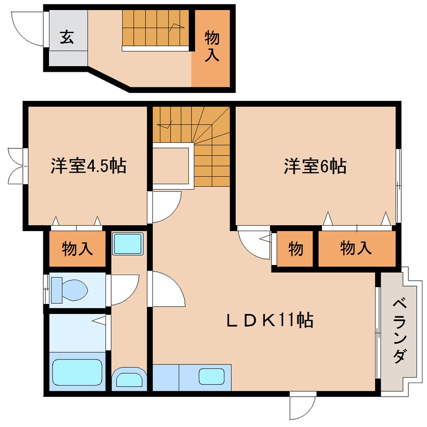 間取図 桜井線<万葉まほろば線>/長柄駅 徒歩12分 2階 築27年