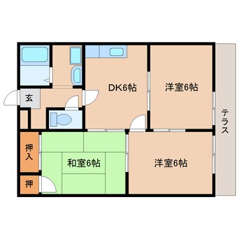 間取図 桜井線<万葉まほろば線>/長柄駅 徒歩15分 1階 築28年