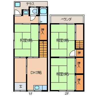 間取図 桜井線<万葉まほろば線>/長柄駅 徒歩5分 1-2階 築33年