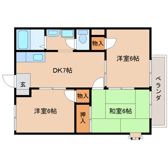 間取図 桜井線<万葉まほろば線>/長柄駅 徒歩15分 2階 築30年