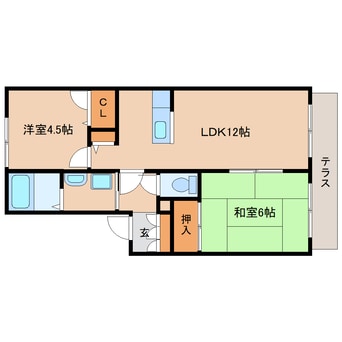 間取図 近鉄天理線/二階堂駅 徒歩8分 1階 築24年