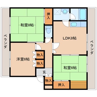 間取図 近鉄天理線/天理駅 徒歩4分 3階 築45年