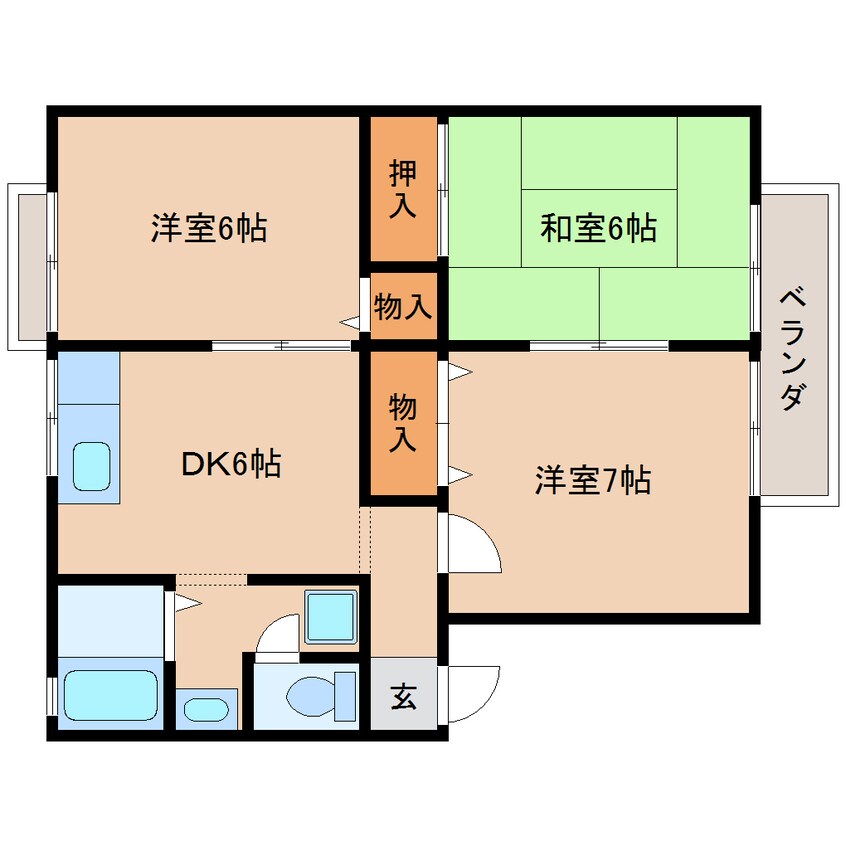 間取図 近鉄天理線/前栽駅 徒歩6分 1階 築28年