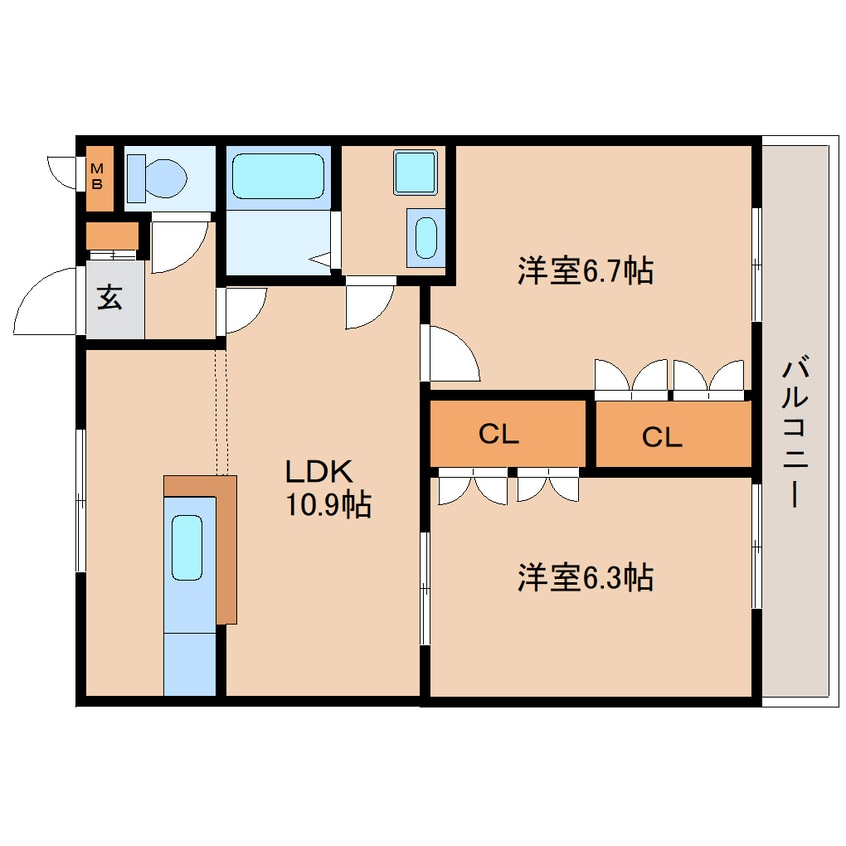 間取図 近鉄天理線/前栽駅 徒歩5分 2階 築21年