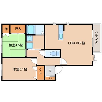 間取図 桜井線<万葉まほろば線>/櫟本駅 徒歩5分 2階 築19年