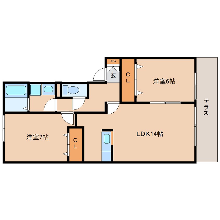 間取図 近鉄天理線/前栽駅 徒歩16分 1階 築19年