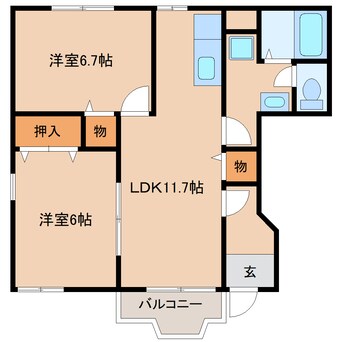 間取図 近鉄天理線/前栽駅 徒歩6分 1階 築24年