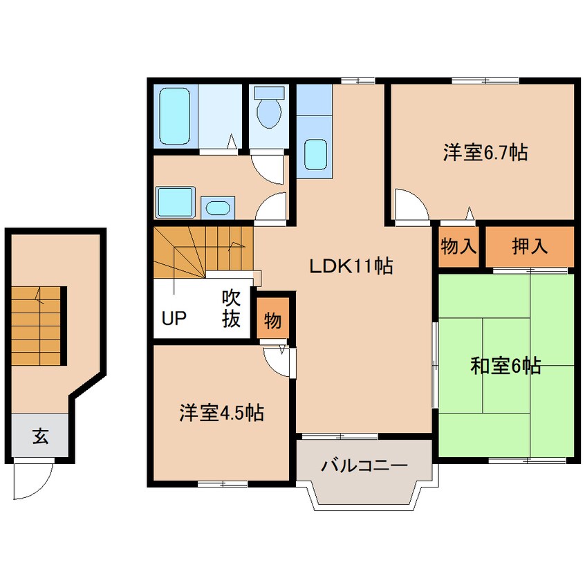間取図 近鉄天理線/前栽駅 徒歩6分 2階 築24年