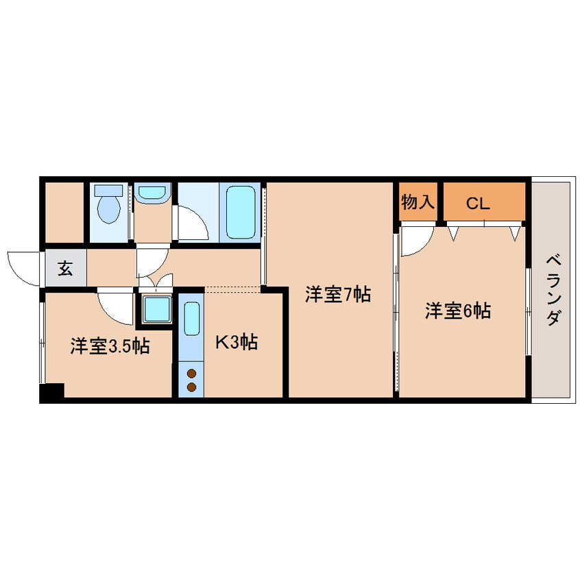 間取図 近鉄天理線/天理駅 徒歩3分 6階 築27年