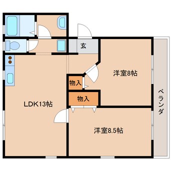 間取図 近鉄天理線/二階堂駅 徒歩3分 2階 築20年
