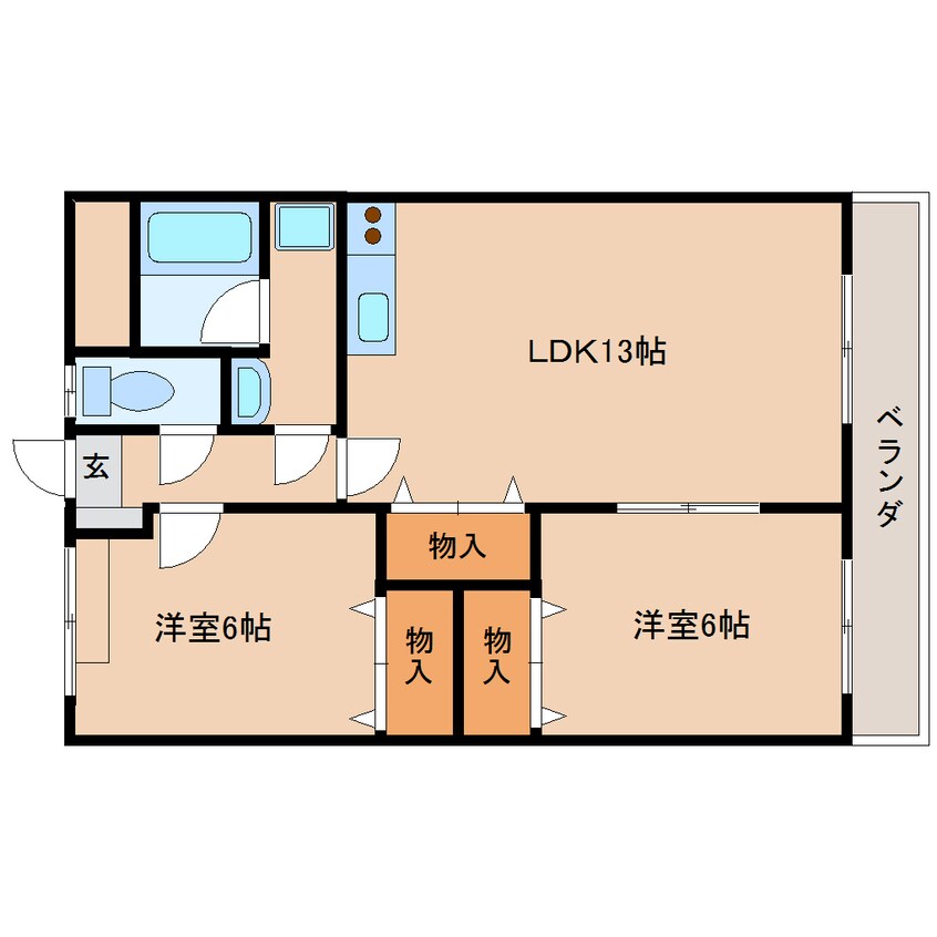 間取図 近鉄天理線/二階堂駅 徒歩5分 2階 築19年