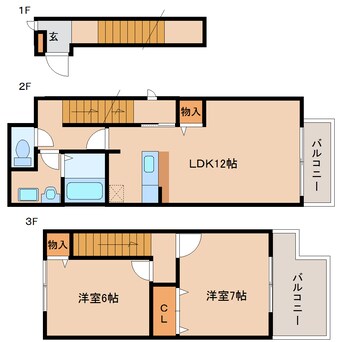 間取図 桜井線<万葉まほろば線>/長柄駅 徒歩23分 2階 築19年