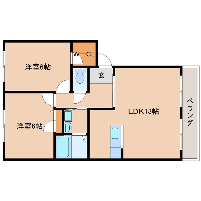 間取図 桜井線<万葉まほろば線>/櫟本駅 徒歩10分 2階 築18年