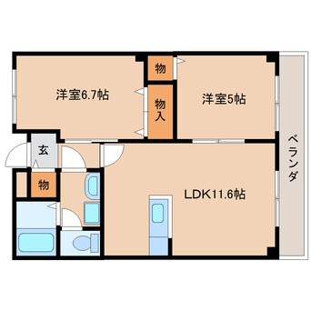 間取図 桜井線<万葉まほろば線>/櫟本駅 徒歩10分 2階 築17年