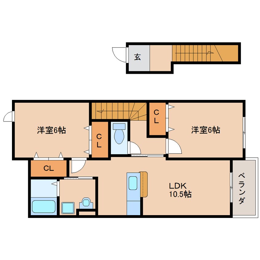 間取図 桜井線<万葉まほろば線>/長柄駅 徒歩15分 2階 築17年