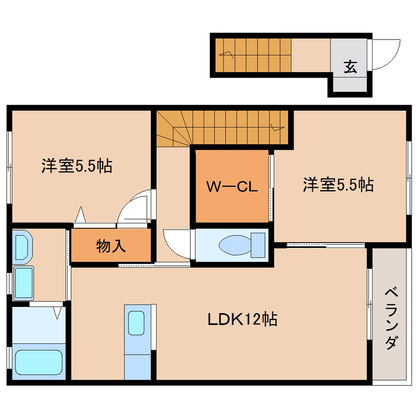 間取図 桜井線<万葉まほろば線>/櫟本駅 徒歩10分 2階 築16年