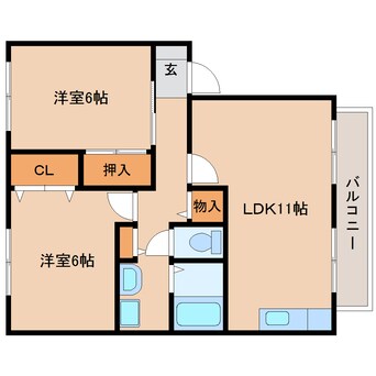 間取図 桜井線<万葉まほろば線>/柳本駅 徒歩2分 2階 築26年