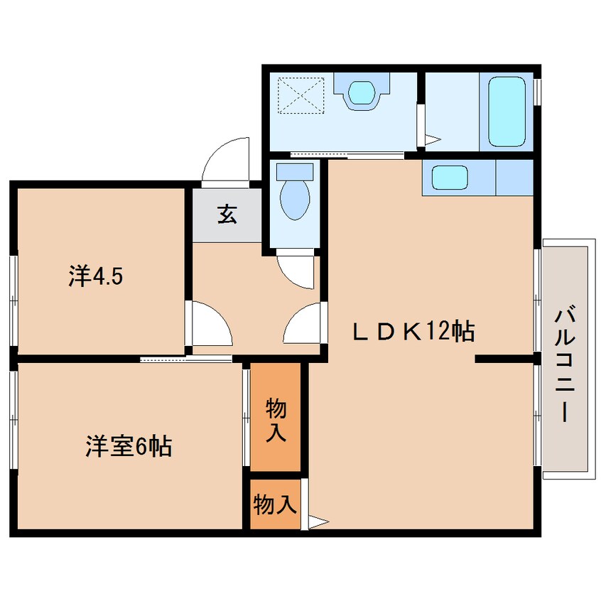 間取図 桜井線<万葉まほろば線>/櫟本駅 徒歩12分 2階 築27年